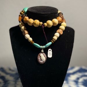 14” Vintage Cat Pendant Wooden Necklace